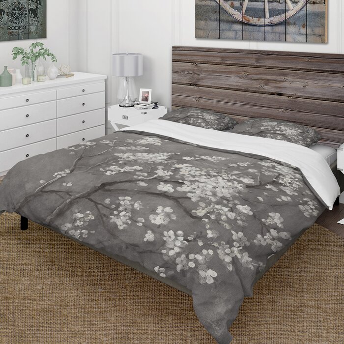 East Urban Home Cherry Blossoms I Farmhouse Duvet Cover Set Wayfair