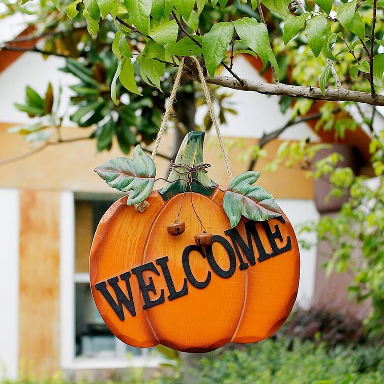 Halloween Pumpkin Hanging Sign Happy Harvest Wooden Door Ornament Home Decor DIY