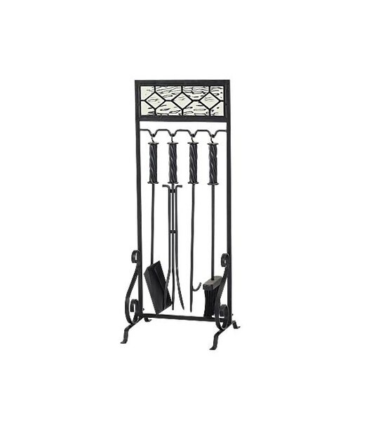 5 Piece Glass/Steel Fireplace Tool Set By Plow & Hearth