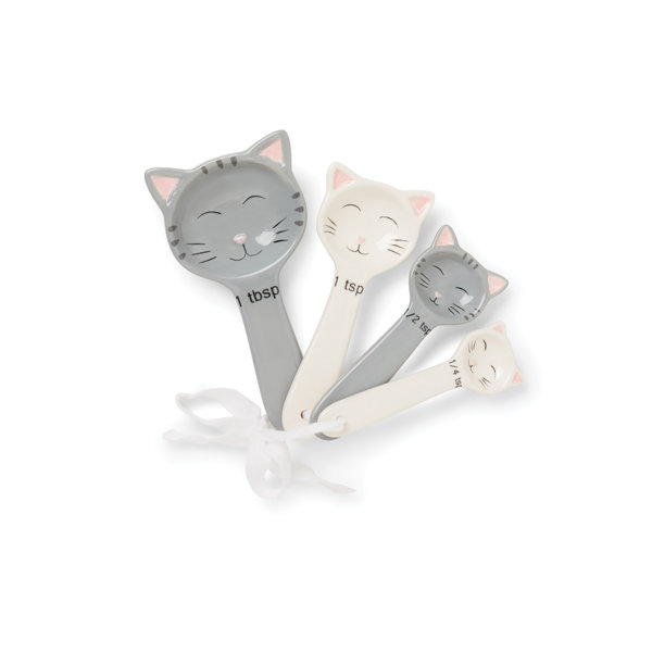 White And Gray Cat Shaped Ceramic Measuring Spoons