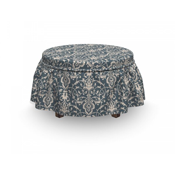 Damask Leaves And Buds 2 Piece Box Cushion Ottoman Slipcover Set By East Urban Home