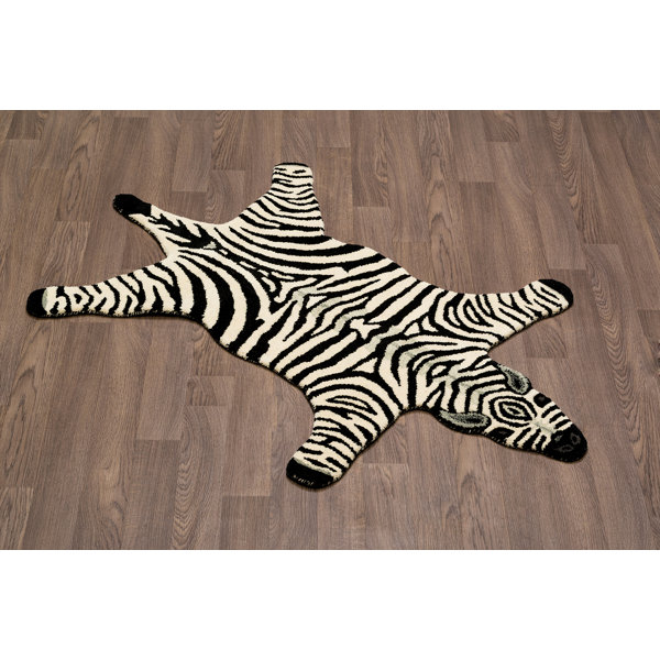 High Point Zebra Skin Shape Hand Woven Wool Black/White Area Rug by Zoomie Kids