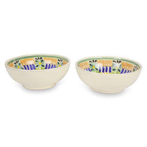 Gorky Gonzu00e1lez Hand Crafted Talavera Majolica Pottery Ceramic Bowl (Set of 2)