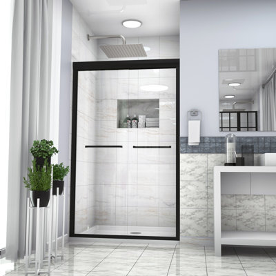 76 H Double Sliding SemiFrameless Shower Door Logmey Finish Black