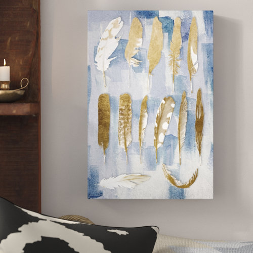 Feathers - Wrapped Canvas Painting Print East Urban Home Size: 114cm H x 76cm W