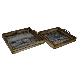 2 Piece Faux Marble Square Tray Set