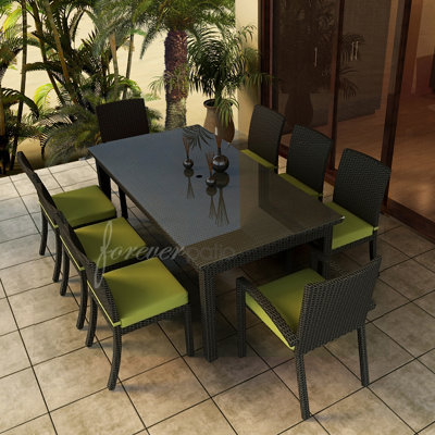 Barbados 9 Piece Dining Set with Sunbrella Cushions Forever Patio Fabric: Spectrum Kiwi / Self Welt