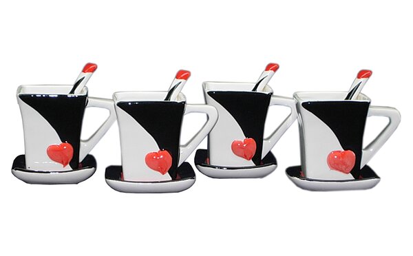 Tressie Queen of Hearts Teacup and Saucer Set (Set of 4) by Latitude Run