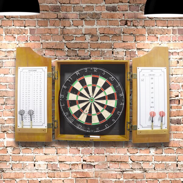 Solid Wood Dart Cabinet with Dartboard and Darts by Trademark Games
