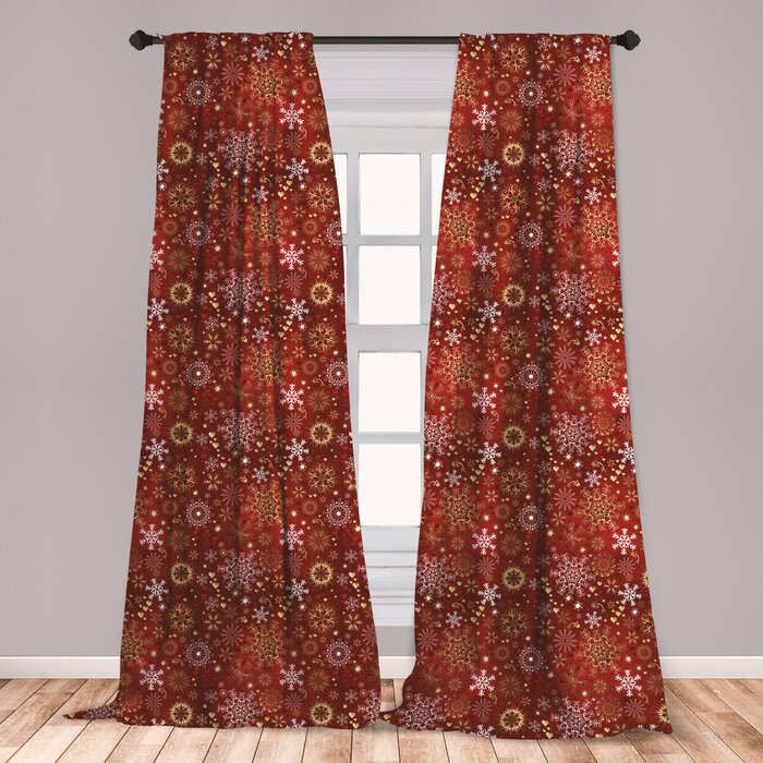 Ambesonne Winter 2 Panel Curtain Set Old Fashioned Christmas Hearts And Swirls Vintage Composition Lightweight Window Treatment Living Room Bedroom