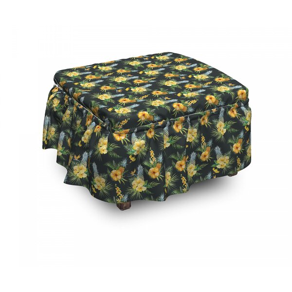 Hawaii Tropic Flower Design 2 Piece Box Cushion Ottoman Slipcover Set By East Urban Home