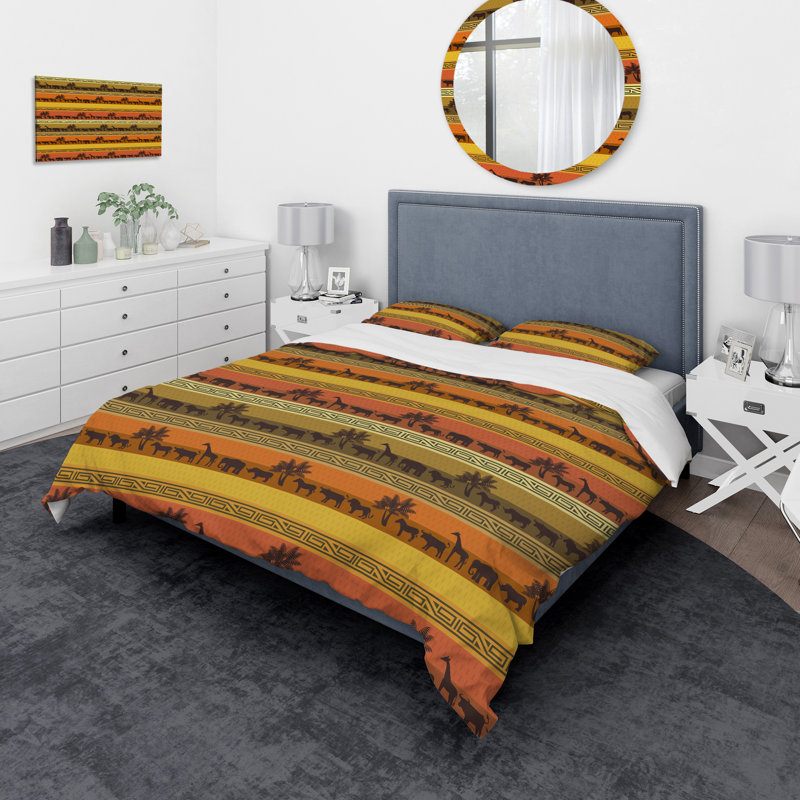 East Urban Home Designart African Wildlife With Ethnic Duvet Cover Set Wayfair