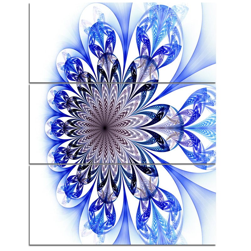 Designart Light Blue Fractal Flower Digital Art 3 Piece Graphic Art On Wrapped Canvas Set Wayfair
