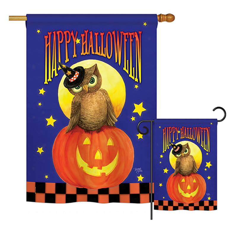 Breeze Decor 2 Piece Owl Sitting On Jack O Lantern Fall Halloween