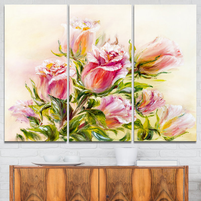 Designart Rose Oil Painting 3 Piece Painting Print On Wrapped Canvas Set Wayfair