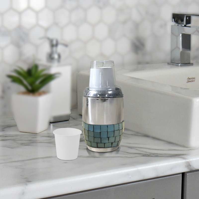 Practical Bathroom Cup Holder Made Of Ceramic Mdesign Paper Cup Dispenser For 8 Disposable Cups Mouthwash Cup Holder For Optimal Oral Hygiene White Matte Silver