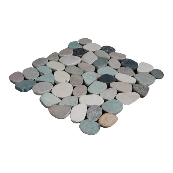Sliced Pebble Random Sized Natural Stone Pebble Tile in Green/Tan by Pebble Tile