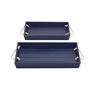 2 Piece Wood Rope Tray Set