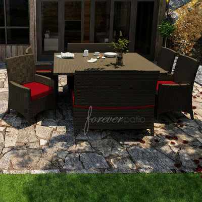 Hampton 7 Piece Dining Set with Sunbrella Cushions Forever Patio Fabric: Flagship Ruby / Flagship Ruby Welt
