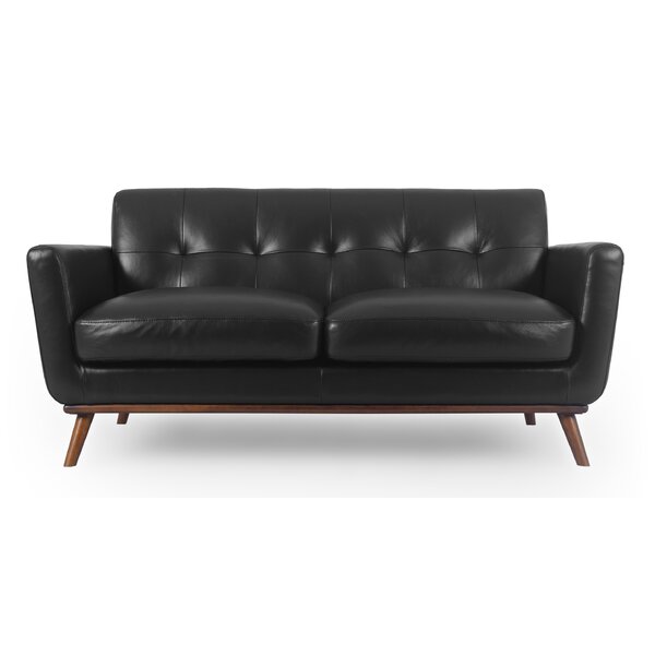 Luther Mid-Century Leather Loveseat By Corrigan Studio