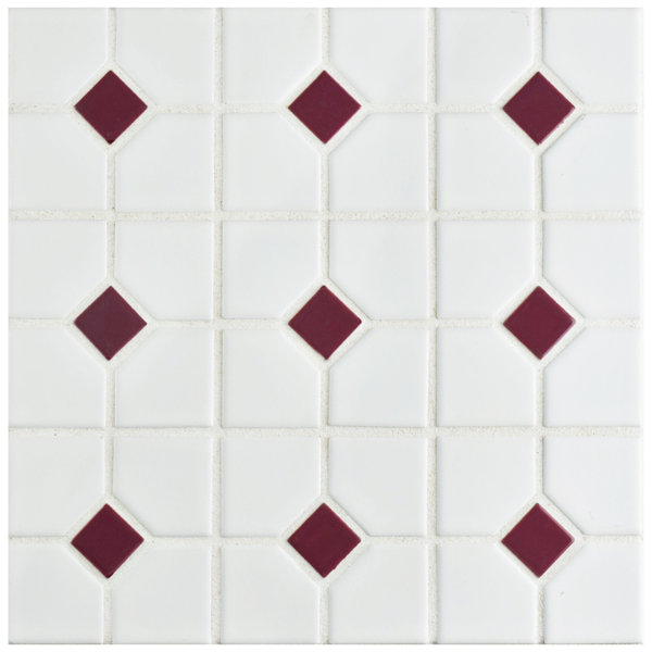 Cambridge Porcelain Mosaic Tile in Matte White/Maroon by EliteTile
