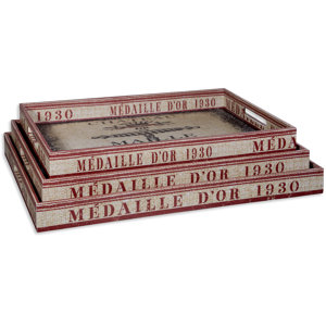 Wine Cork Rectangle 3 Piece Serving Tray Set