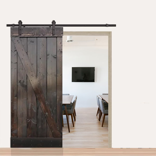 Knotty Solid Panelled Wood Slab Interior Barn Door by TMS