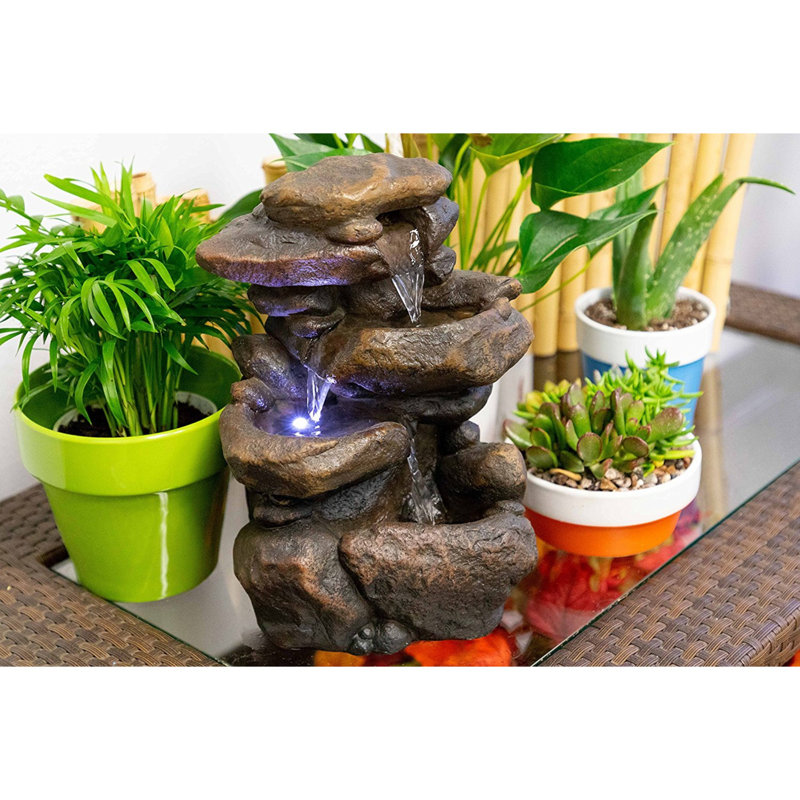 Woodland Imports Fibergl 3 Tier Rock Fountain With Led Light Fibergl 3 Tier Rock Fountain With Led Light