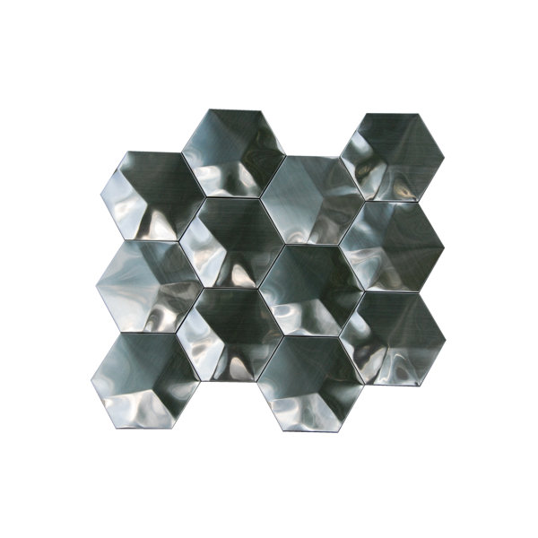 3D Hexagon 3 x 3 Metal Mosaic Tile in Silver by Luxsurface