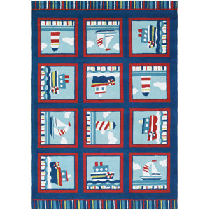 Welshire Hand-Woven Navy/Red-Ivory Indoor/Outdoor Area Rug