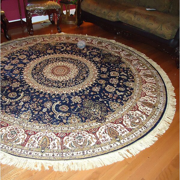 Shanelle Living Room Hand-Knotted Silk Navy Area Rug by Astoria Grand