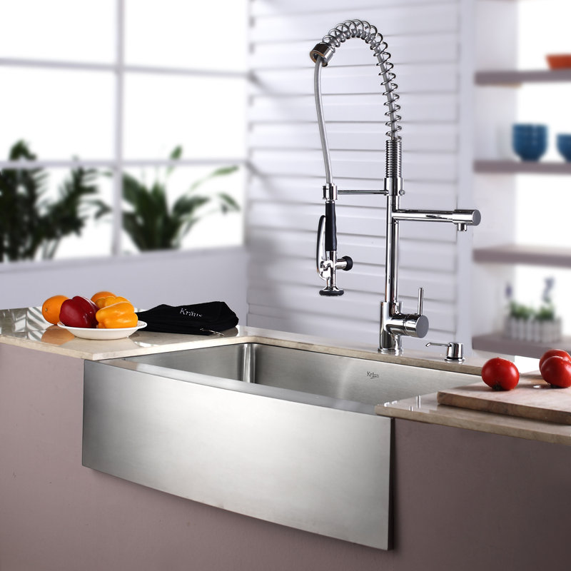Kraus 33" x 21" Farmhouse Kitchen Sink with Faucet and ...