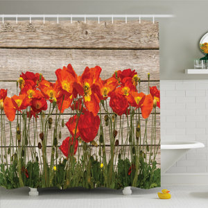 Rustic Home Poppy Petals Field Meadow Summer Sun Plant Floral Shower Curtain Set