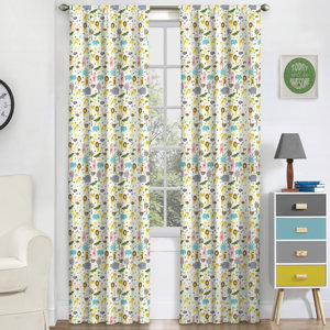 Halie Graphic Print & Text Blackout Thermal Rod Pocket Single Curtain Panel