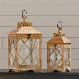 Evansville 2 Piece Wood / Glass Lantern Set