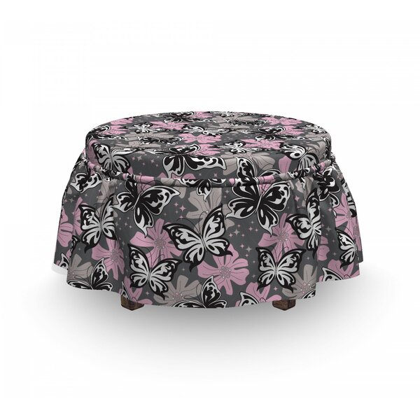 Butterfly Romantic Summertime 2 Piece Box Cushion Ottoman Slipcover Set By East Urban Home