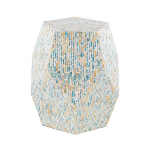 Lozko Natural Wood and Shell Pentagon Faceted End Table by Highland Dunes