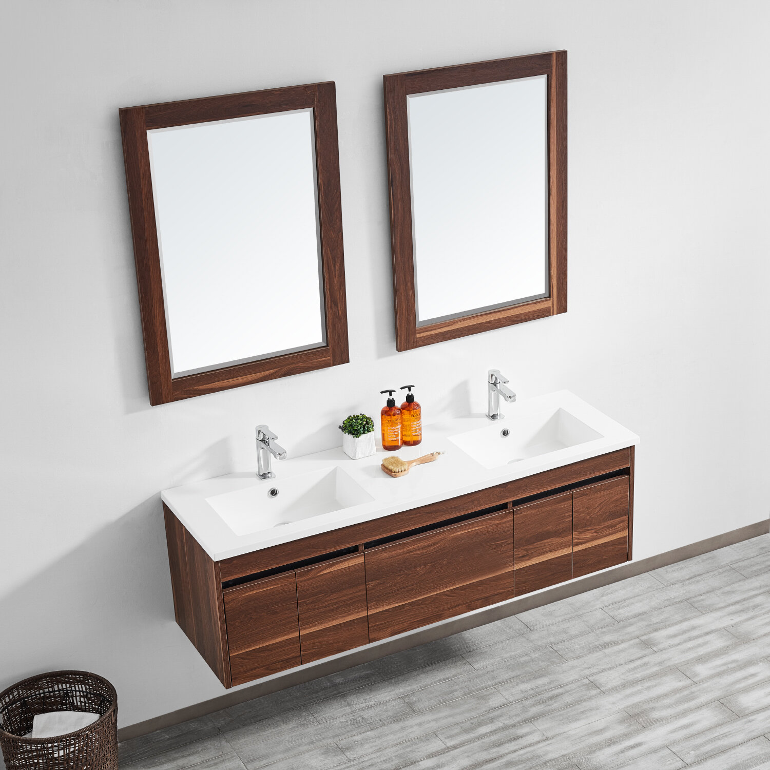 Wrought Studio Adalynn 59 Wall Mounted Double Bathroom Vanity Set With Mirror Wayfair