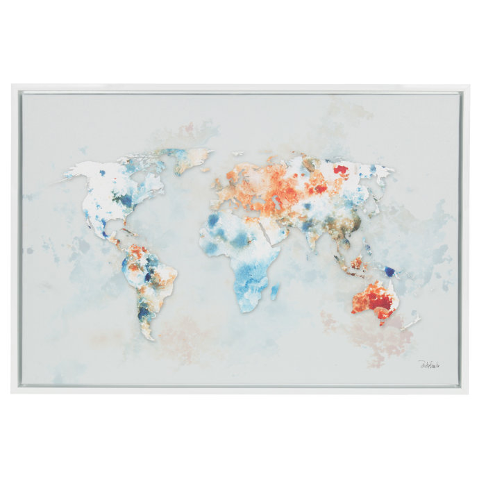 Ivy Bronx Sylvie World Map Framed Graphic Art Print On Canvas