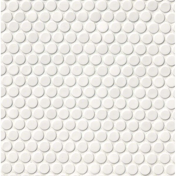 Penny Round Porcelain Mosaic Tile in Glossy White by MSI