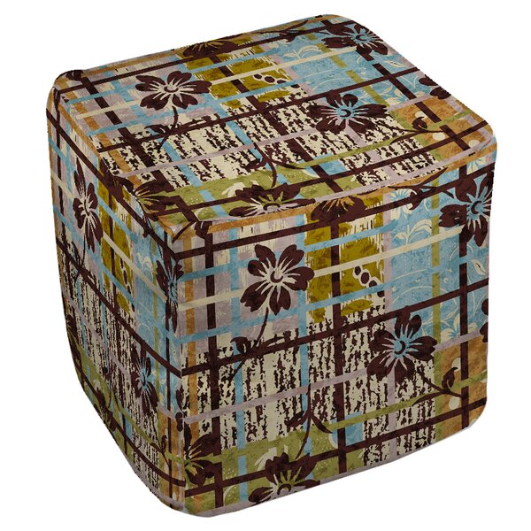 Floral Study In Plaid Pouf By Manual Woodworkers & Weavers