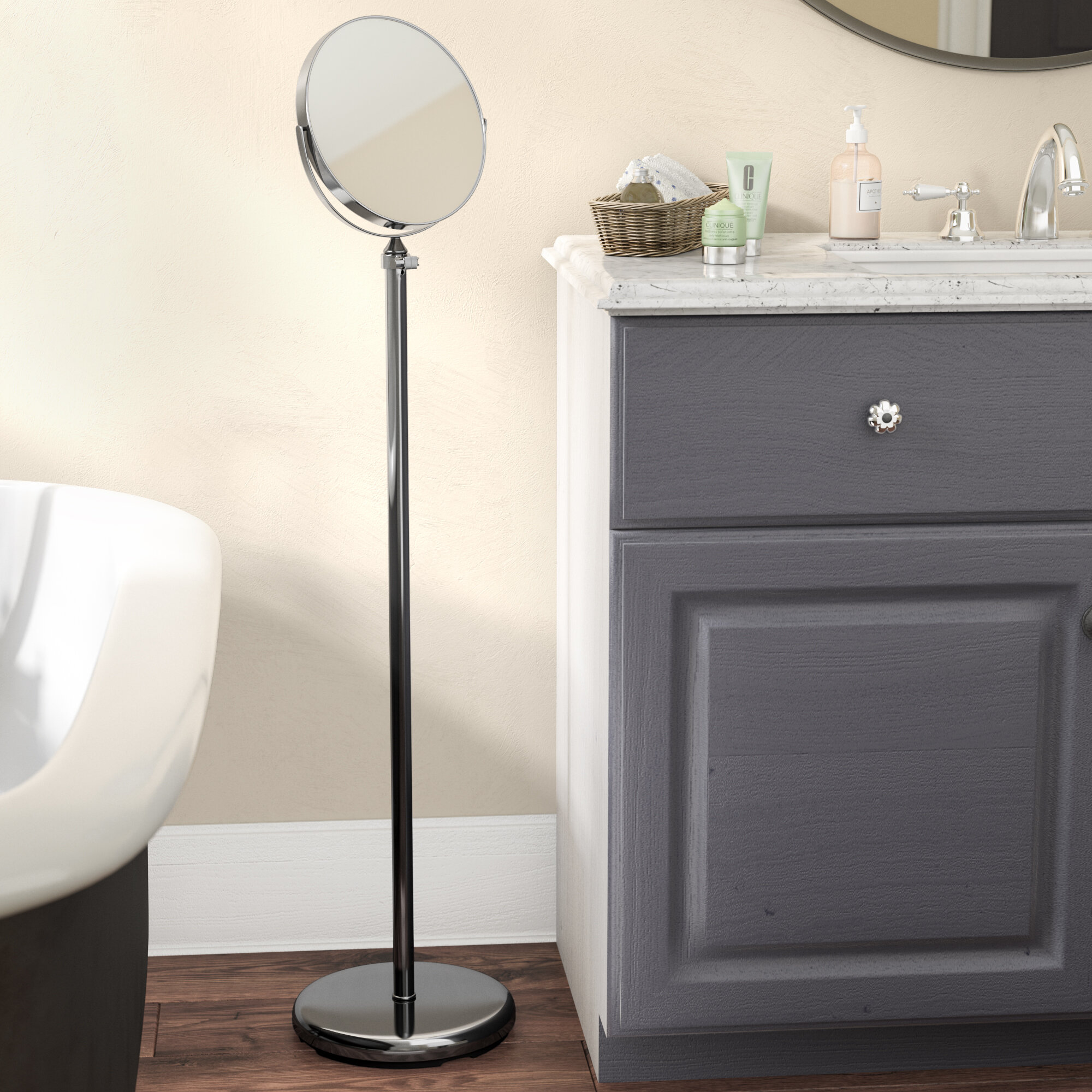 andover mills adjustable standing makeup mirror & reviews | wayfair