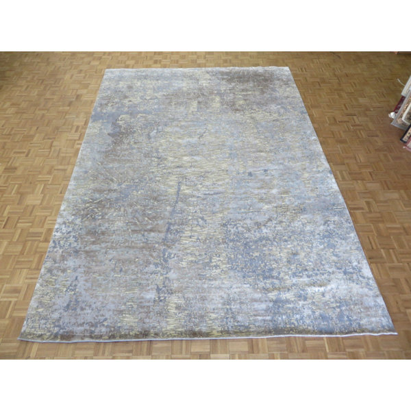 One-of-a-Kind Padang Sidempuan Modern Hand-Knotted Wool White/Blue Area Rug by Bloomsbury Market