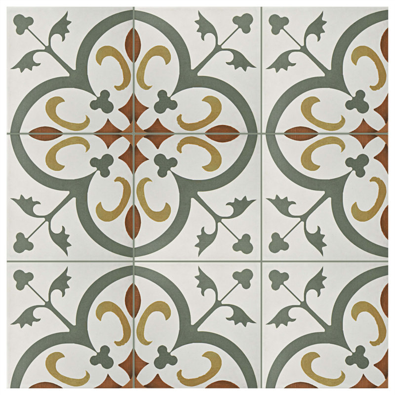 EliteTile Revive 7.75" x 7.75" Ceramic Field Tile in Sage Green and Off