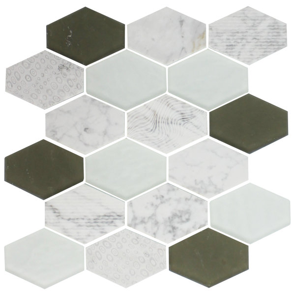 Teardrop Random Sized Marble/Glass Mosaic Tile in White by Susan Jablon
