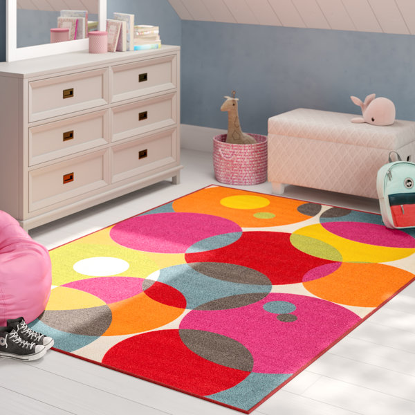 Eddie Circles Pink/Red Area Rug by Viv + Rae