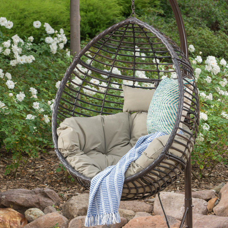 Coffee Beige Patio Hanging Chair Covers Large Wicker Egg Swing