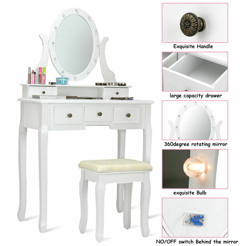 Charlton Home Oldfield 5 Drawer Makeup Vanity Set With Mirror