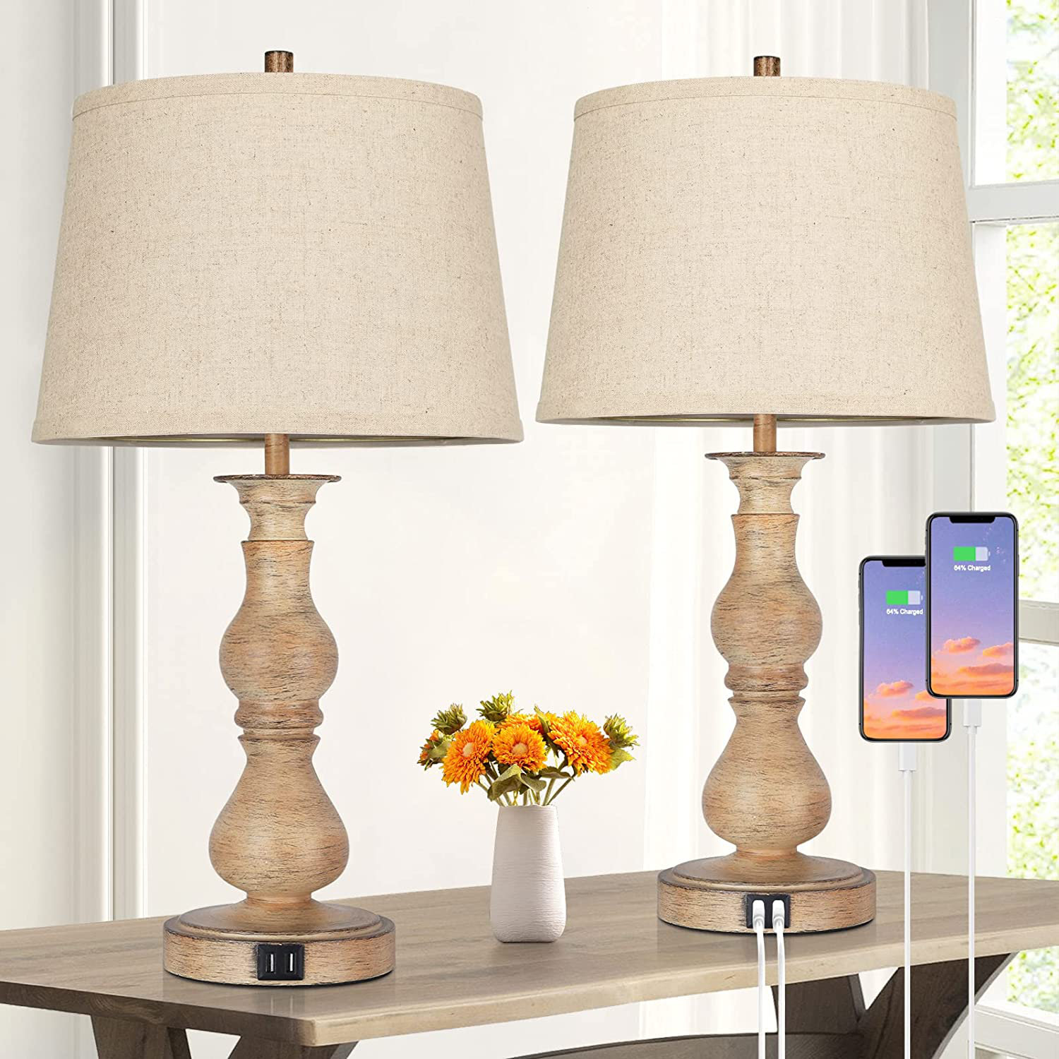 Rosalind Wheeler Set Of 2 Touch Control Farmhouse Table Lamps,Bedroom