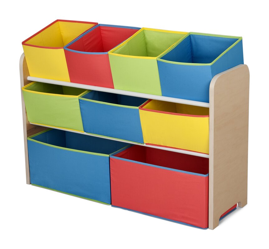 grey toy organizer with shelf